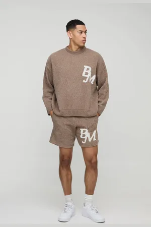 Boohoo Boxy Fit Boucle BM Knitted Jumper and Shorts Set - - M
