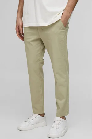 Boohoo Fixed Waist Slim Cropped Chino Trousers In Khaki - - 34R