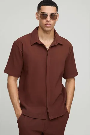 Boohoo Oversized Concealed Placket Pleated Short Sleeve Shirt - - M