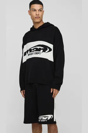 Boohoo Tall Man Sport Dept Oversized Knitted Hoodie & Short Set - - L