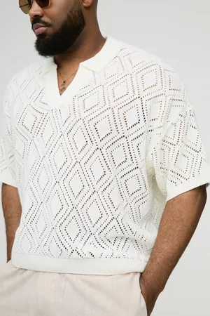 Boohoo Plus Short Sleeve Boxy Fit Revere Open Knit Polo - - 4XL