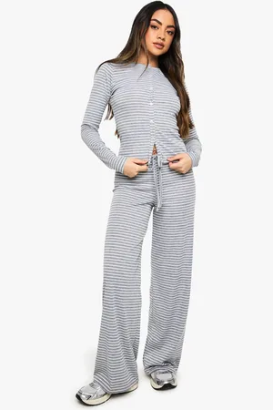 Boohoo Womens Stripe Minimal Waistband Straight Leg Trouser - - 16