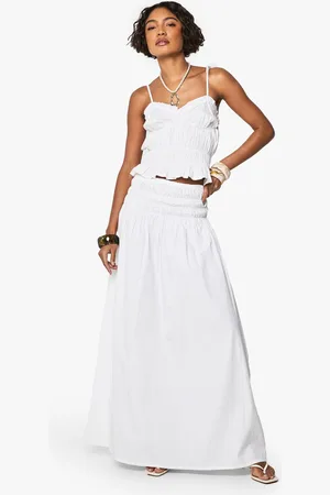 Boohoo Womens Tall Shirred Waist Poplin Maxi Skirt - - 18