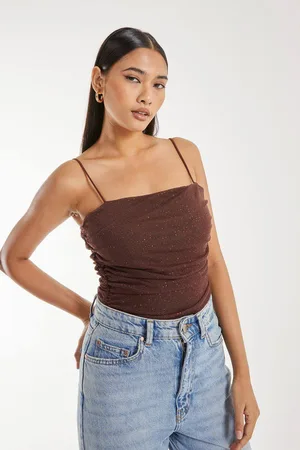 Pink Vanilla Womens Strappy Sparkle Mesh Bodysuit - - 10