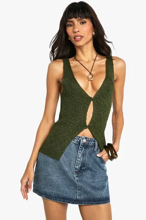 Boohoo Womens Knitted Twist Front Crochet Waistcoat - - 8