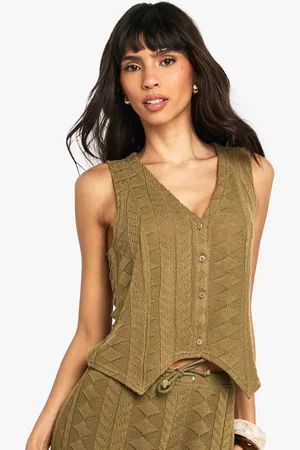 Boohoo Womens Mix and Match Textured Patterned Knitted Waistcoat - - 14