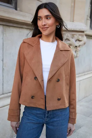 Threadbare Womens Cropped Suedette Trench Coat - - 14