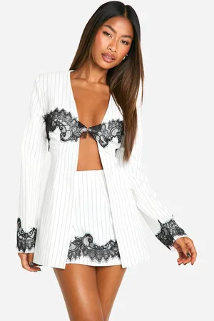 Boohoo Womens Pinstripe Contrast Lace Micro Mini Skirt - - 14