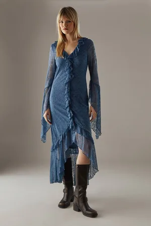warehouse Womens Lace Button Through Ruffle Maxi Dress - - 8
