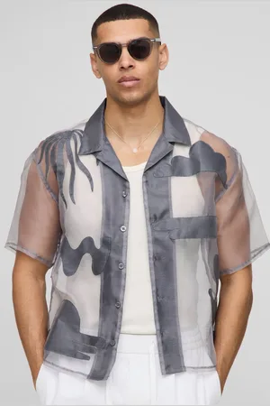 Boohoo Oversized Boxy Organza Applique Short Sleeve Shirt - - L
