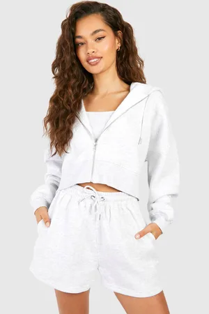 Boohoo Womens 3 Piece Deep Hem Crop Zip Through Short Tracksuit - - M