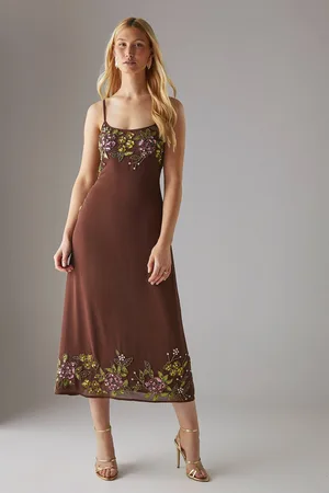warehouse Womens Hand Embellished Strappy Bias Sequin Midi Dress - - 14