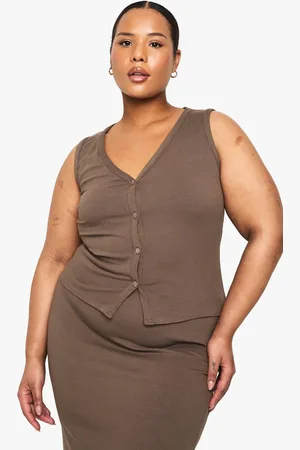 Boohoo Womens Plus Soft Rib Button Down Longline Waistcoat - - 18