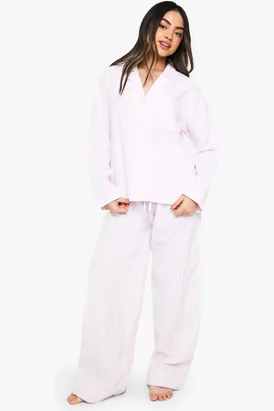 Boohoo Womens Seersucker Stripe Long Sleeve Shirt & Trousers Pyjama Set - - 14