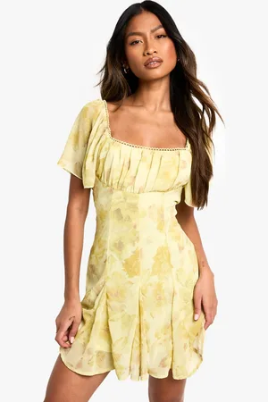 Boohoo Womens Floral Milkmaid Godet Hem Mini Dress - - 16