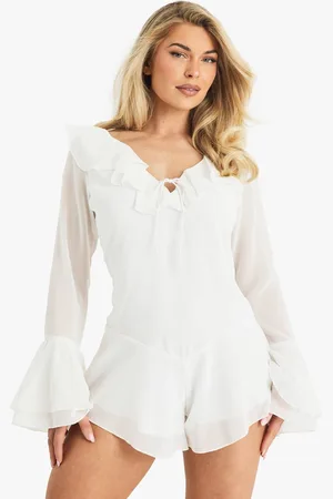 Boohoo Womens Chiffon Ruffle Godet Hem Playsuit - - 16