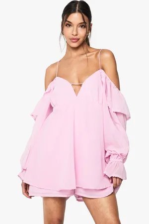 Boohoo Womens Chiffon Cold Shoulder Ruffle Playsuit - - 16