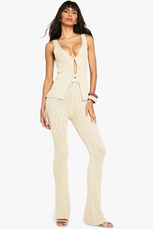 Boohoo Womens Knitted Crochet Flare Trouser - - 16