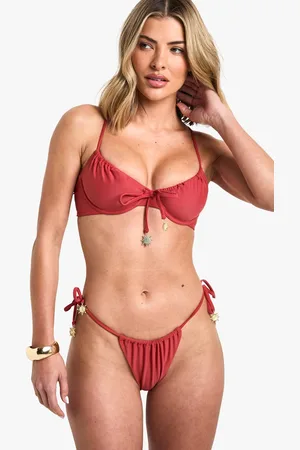 Boohoo Womens Sunshine Trim Ruched Tie Side Brief - - 16