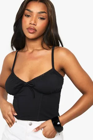 Boohoo Womens Cotton Lace Trim Tie Front Corset Top - - 10