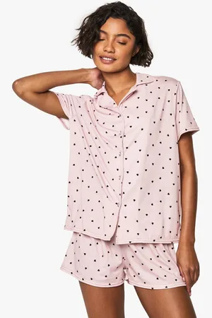 Boohoo Womens Tall Heart Print Short Sleeve Shirt & Shorts Pyjama Set - - 10