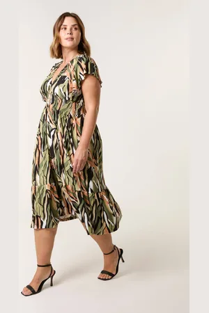 Blue Vanilla Womens Khaki Curve Elasticated Neck Shirred Waist Midi - - 18-20