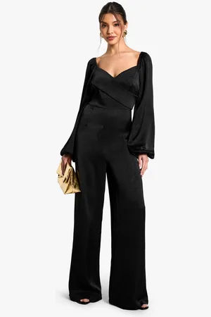 Boohoo Womens Textured Satin Wrap Jumpsuit - - 14