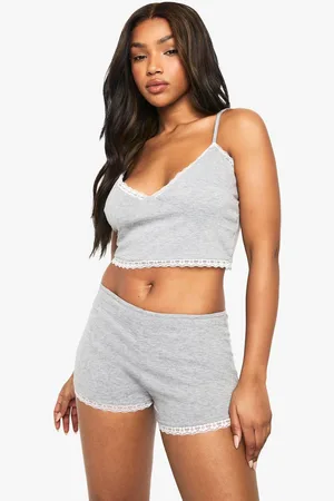 Boohoo Womens Lace Trim Jersey Cami & Shorts Pyjama Set - - 16