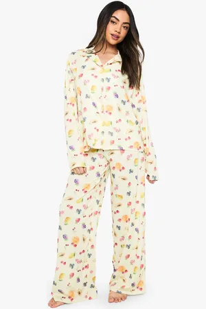Boohoo Womens Mixed Fruit Print Long Sleeve Shirt & Trousers Pyjama Set - - 14