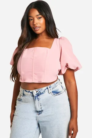 Boohoo Womens Plus Puff Sleeve Square Neck Corset Top - - 18