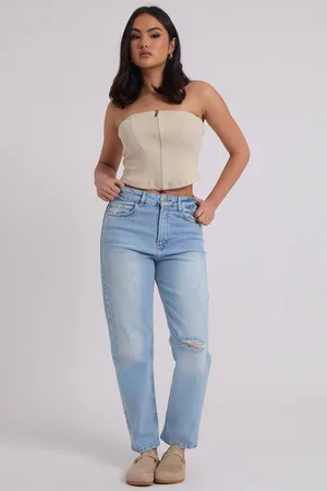 Urban Bliss Womens Mid Wash Ripped Mom Jean - - 10