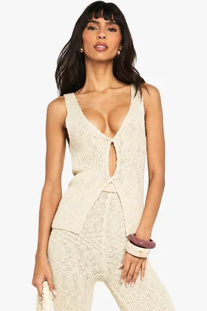 Boohoo Womens Knitted Twist Front Crochet Waistcoat - - 16