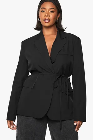 Boohoo Womens Plus Shoulder Pad Belted Blazer - - 16
