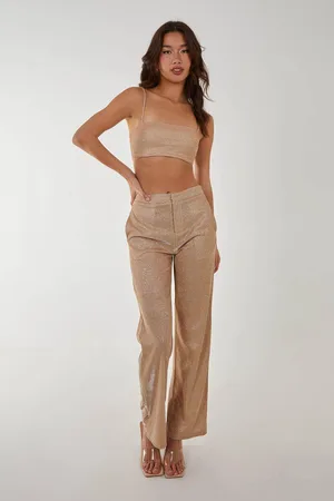 Pink Vanilla Womens Metallic Straight Leg Trousers - - 8