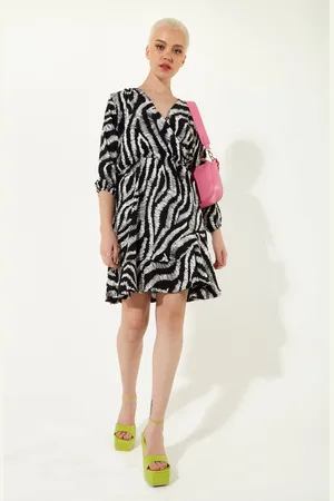 House of Holland Womens Abstract Animal Printed Mini Dress with 3/4 Length Sleeves - - L