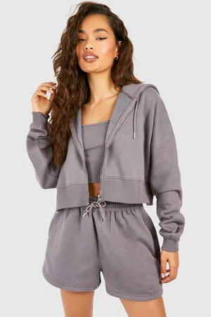 Boohoo Womens 3 Piece Deep Hem Crop Zip Through Short Tracksuit - - S