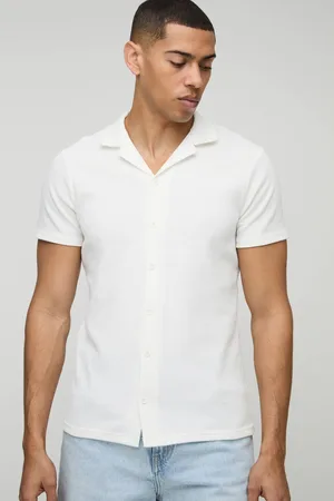 Boohoo Slim Fit Short Sleeve Revere Waffle Shirt - - XL