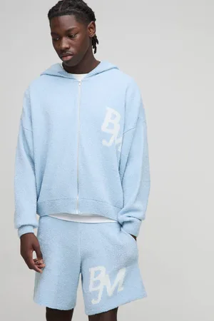 Boohoo Boxy Fit Boucle BM Knitted Zip Through Hoodie and Shorts Set - - XS