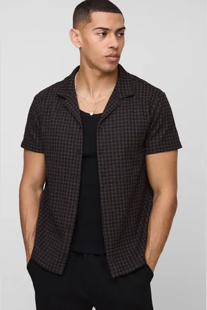 Boohoo Houndstooth Regular Revere Short Sleeve Shirt - - XS