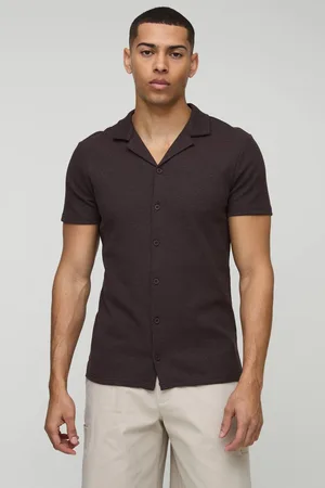 Boohoo Slim Fit Short Sleeve Revere Waffle Shirt - - XL