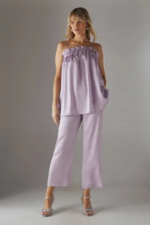 warehouse Womens Crushed Satin Kickflare Cropped Trousers - - 14