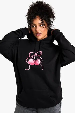 Boohoo Womens PLUS BOW CHERRY OVERSIZED HOODIE - - 18