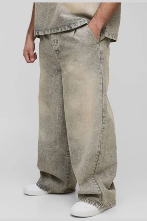 Boohoo Plus Pleated Washed Baggy Jeans - - 42