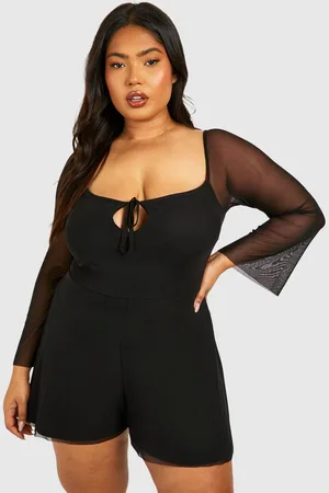 Boohoo Womens Plus Mesh Tie Detail Flared Sleeve Floaty Playsuit - - 16