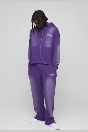 Boohoo Oversized Boxy Man Washed Waffle Hooded Zip Tracksuit - - M
