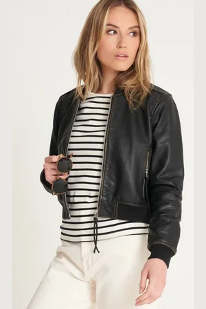 Barneys Originals Womens Washed Leather Bomber Jacket - - 12
