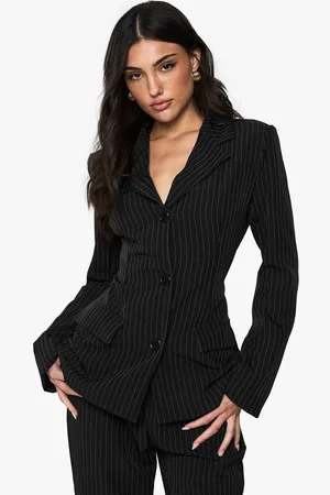 Boohoo Womens Pinstripe Structured Tailored Blazer - - 16