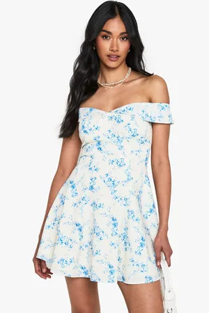 Boohoo Womens Floral Print Bardot Skater Mini Dress - - 12