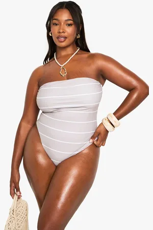 Boohoo Womens Plus Swimwear Essentials Stripe Bandeau Swimsuit - - 20