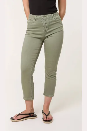 Blue Vanilla Womens Khaki Button Front Capri Trousers - - S/M